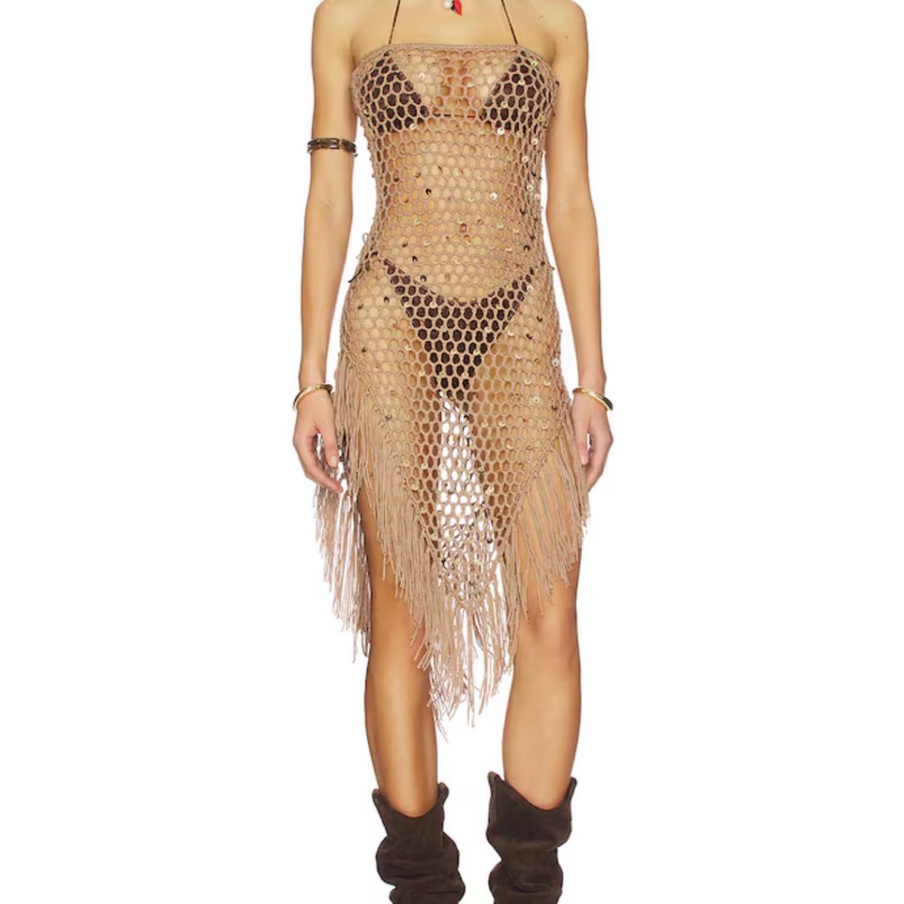 More to come Rami Fringe Strapless Dress in Nude